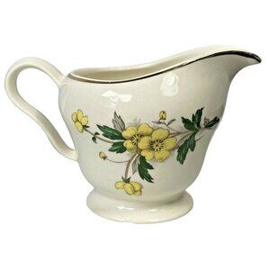 Vintage Knowles Yellow Buttercup China Creamer Pitcher Footed Cup Gold Trim USA